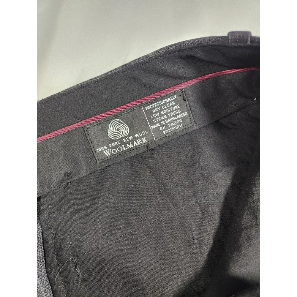 VINTAGE Woolmark 100% Wool Mens Pinstripe Gray Slacks Trousers 36R Pleated Front
